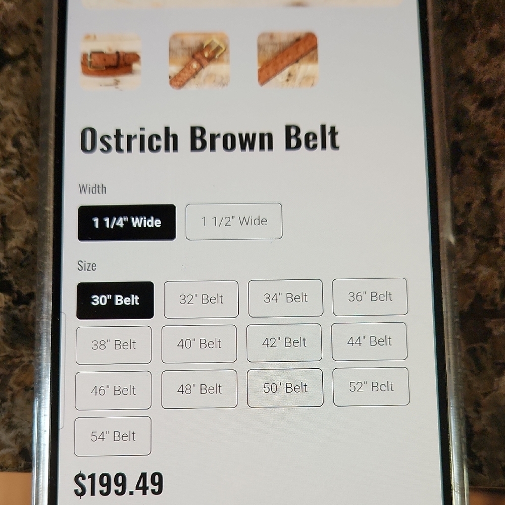 Ostrich Brown Leather Belt with Gold Buckle